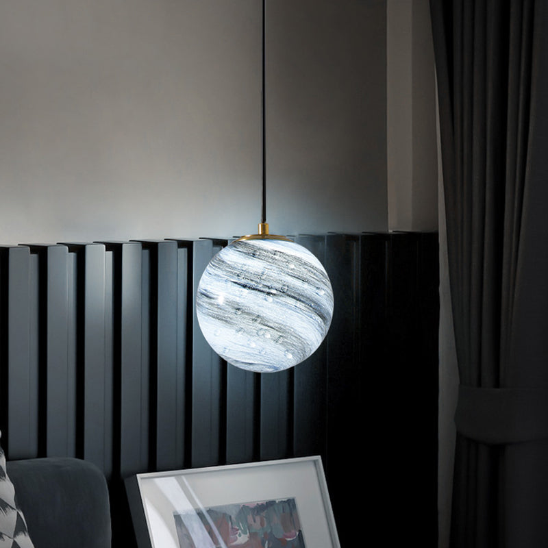 Stained Glass Planet Hanging Lamp Minimalist 1-Light Down Lighting Pendant for Bedroom