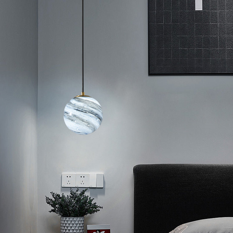 Stained Glass Planet Hanging Lamp Minimalist 1-Light Down Lighting Pendant for Bedroom