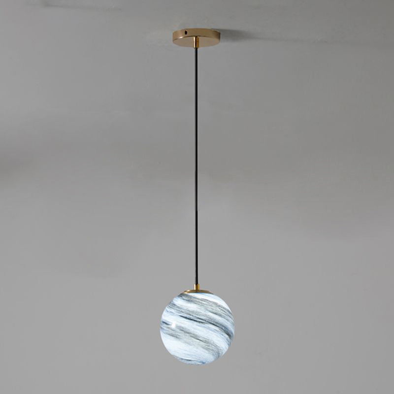Stained Glass Planet Hanging Lamp Minimalist 1-Light Down Lighting Pendant for Bedroom