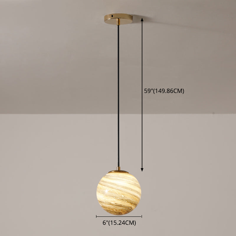 Stained Glass Planet Hanging Lamp Minimalist 1-Light Down Lighting Pendant for Bedroom