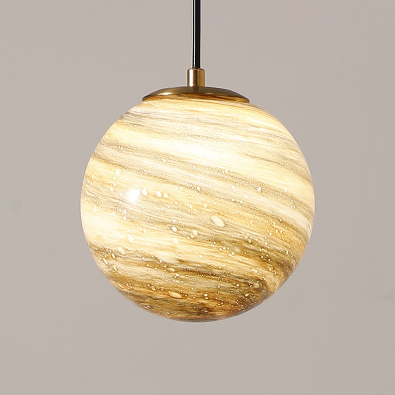 Stained Glass Planet Hanging Lamp Minimalist 1-Light Down Lighting Pendant for Bedroom