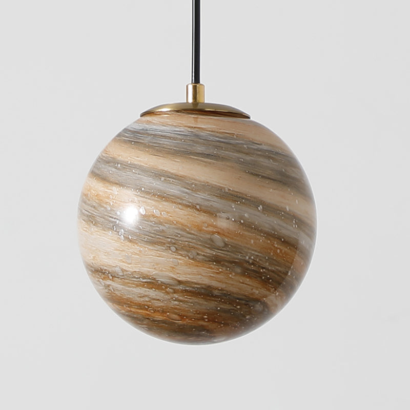 Stained Glass Planet Hanging Lamp Minimalist 1-Light Down Lighting Pendant for Bedroom