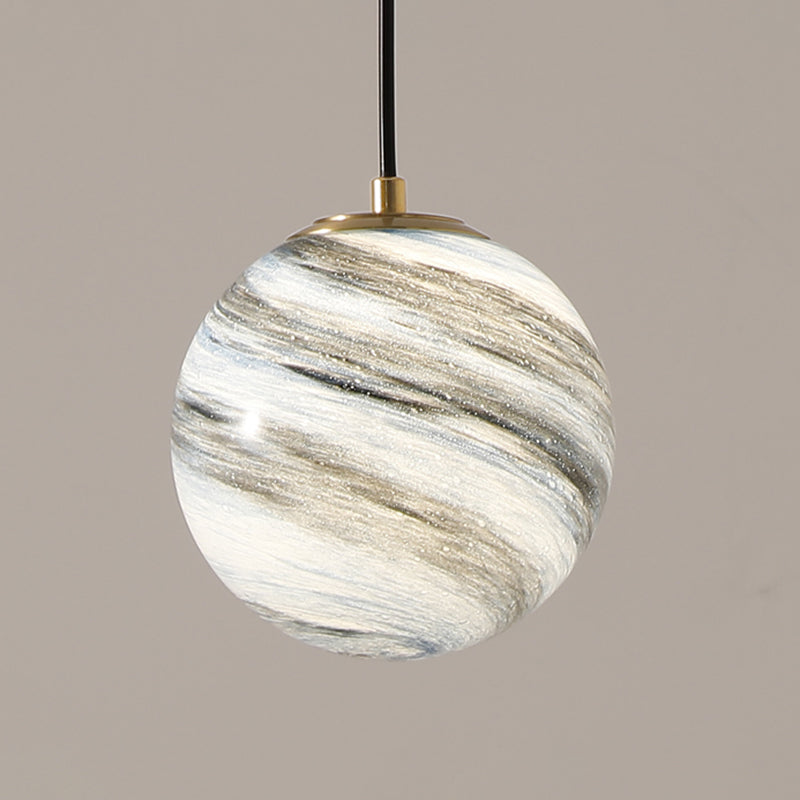 Stained Glass Planet Hanging Lamp Minimalist 1-Light Down Lighting Pendant for Bedroom