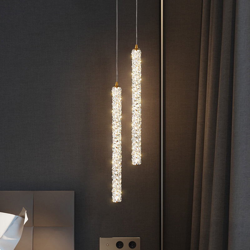 Simplicità Pendulum lineare Luce ottagonale Crystal Crystal LED soggiorno Luce in ottone