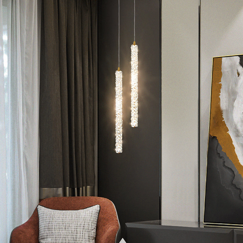 Simplicità Pendulum lineare Luce ottagonale Crystal Crystal LED soggiorno Luce in ottone