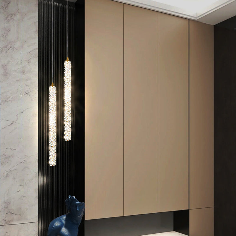 Simplicità Pendulum lineare Luce ottagonale Crystal Crystal LED soggiorno Luce in ottone
