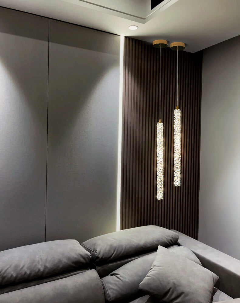 Simplicità Pendulum lineare Luce ottagonale Crystal Crystal LED soggiorno Luce in ottone