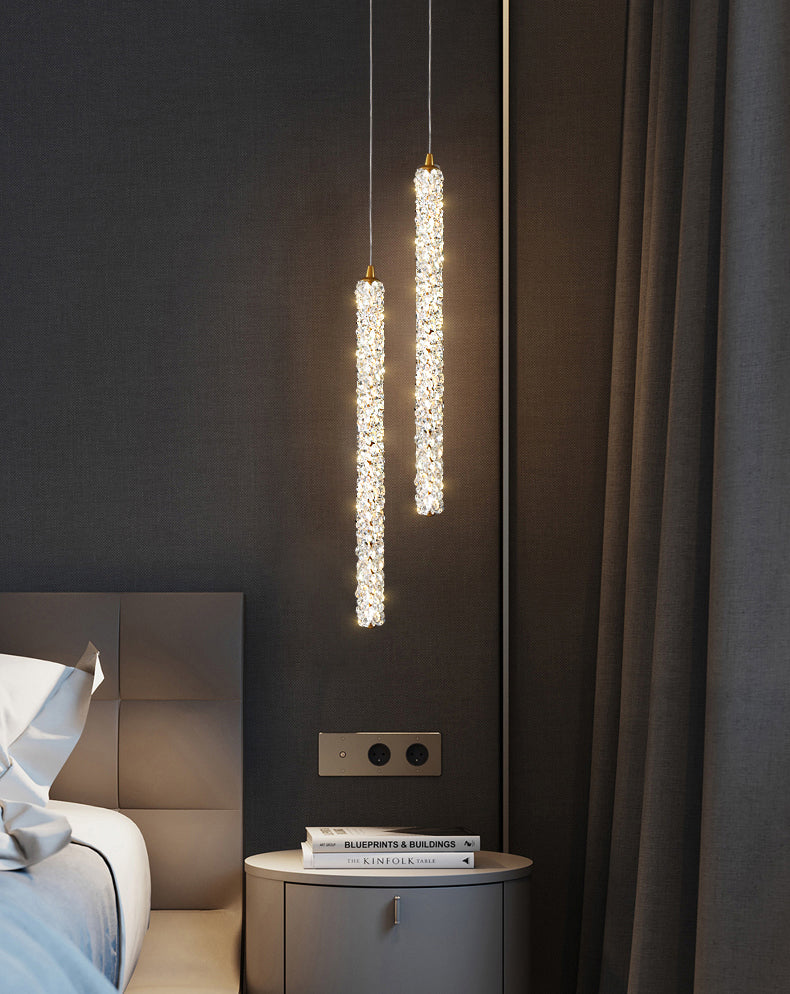 Simplicità Pendulum lineare Luce ottagonale Crystal Crystal LED soggiorno Luce in ottone