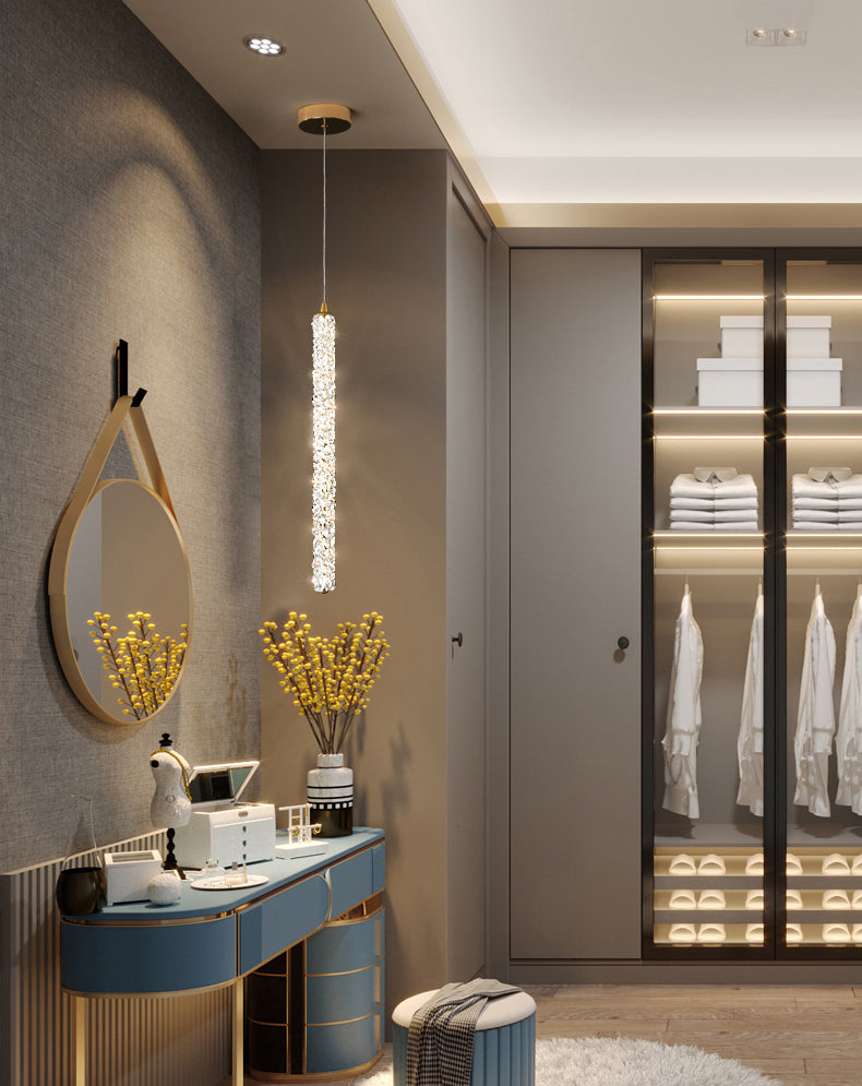 Simplicità Pendulum lineare Luce ottagonale Crystal Crystal LED soggiorno Luce in ottone