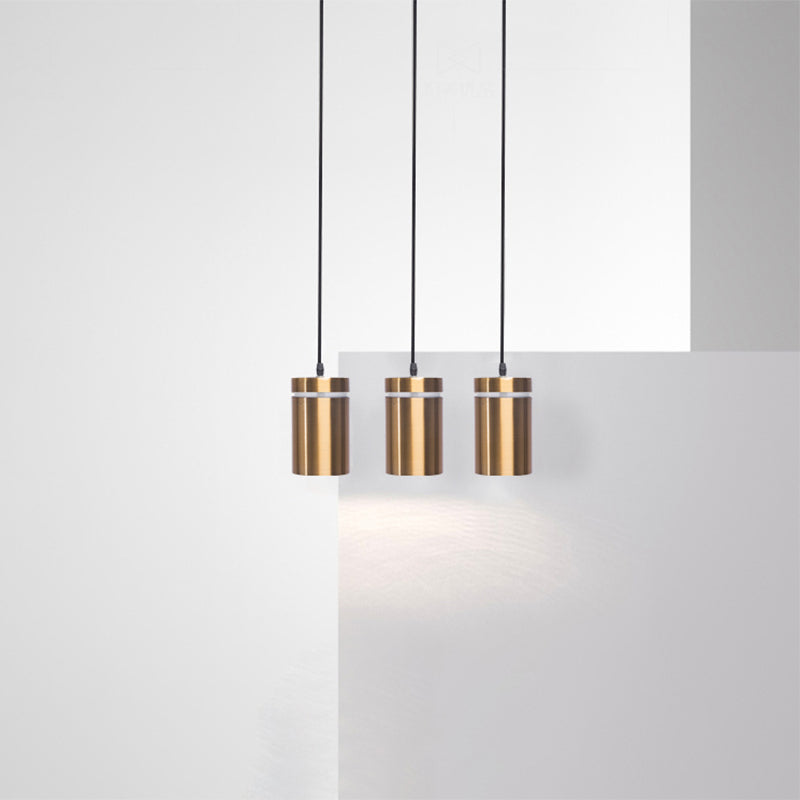 Cylinder Shape Dining Room Pendant Aluminum 1-Light Postmodern Hanging Light in Brass