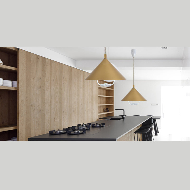 Postmoderne conische schaduw hanger aluminium 1 lamp restaurant Drop Lamp met lentekoord en handvat