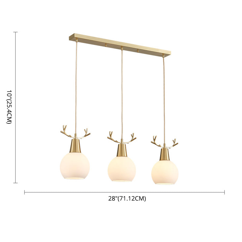 Messing gewei, lampje Noordse stijl metaalhangend licht met koepel melkglas tint