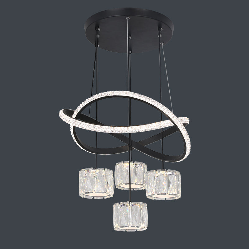 Cilindrische kristallen suspensielamp eigentijdse zwarte led plafond hanger voor eetkamer