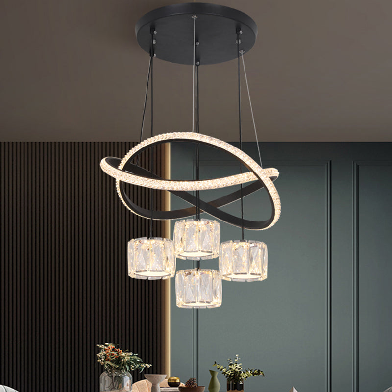 Cilindrische kristallen suspensielamp eigentijdse zwarte led plafond hanger voor eetkamer