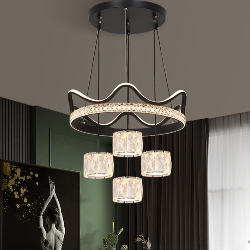 Cilindrische kristallen suspensielamp eigentijdse zwarte led plafond hanger voor eetkamer