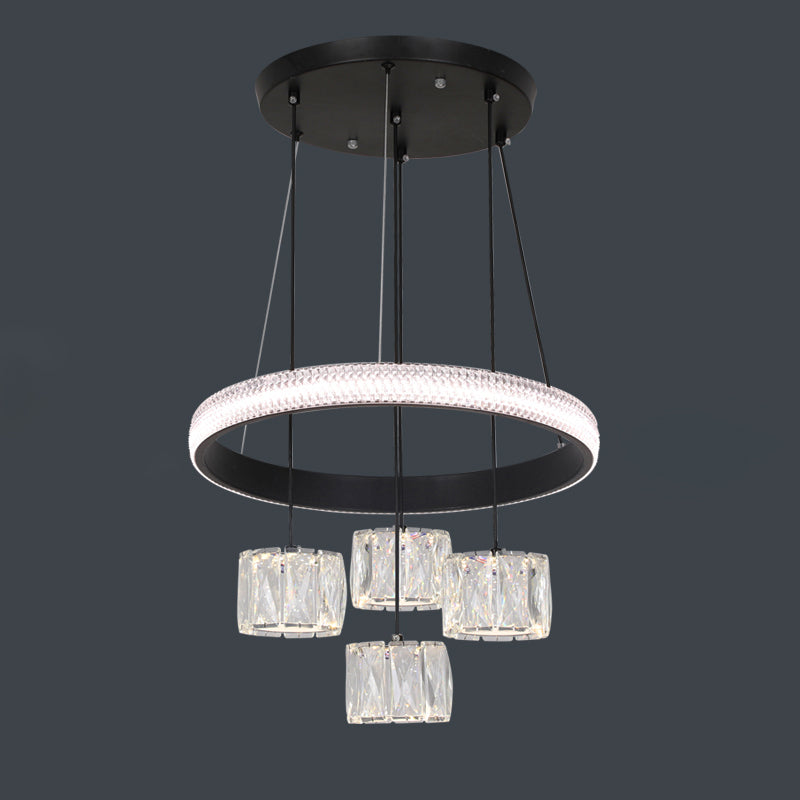 Cilindrische kristallen suspensielamp eigentijdse zwarte led plafond hanger voor eetkamer