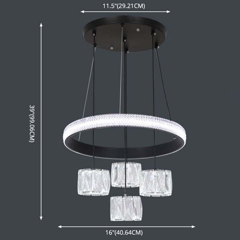 Cilindrische kristallen suspensielamp eigentijdse zwarte led plafond hanger voor eetkamer