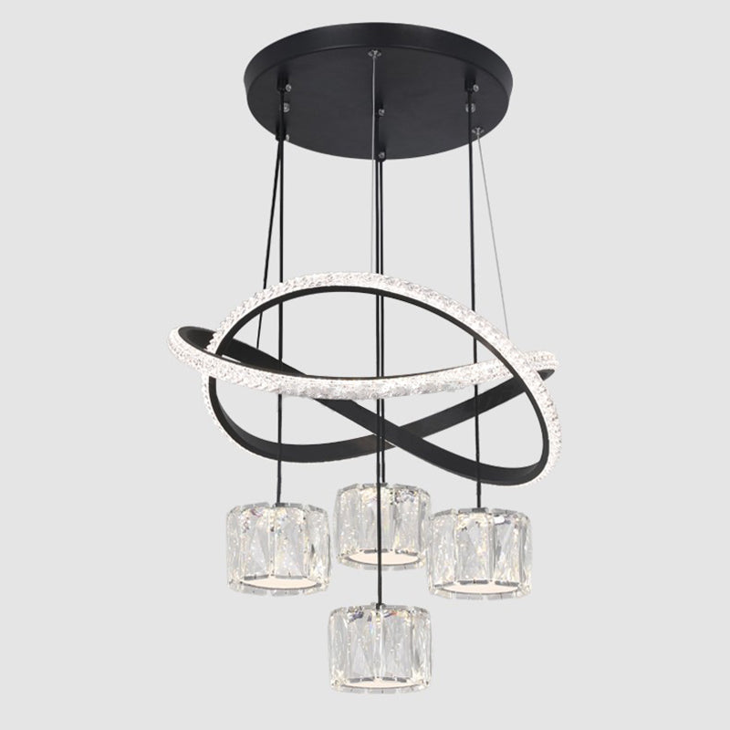 Cilindrische kristallen suspensielamp eigentijdse zwarte led plafond hanger voor eetkamer
