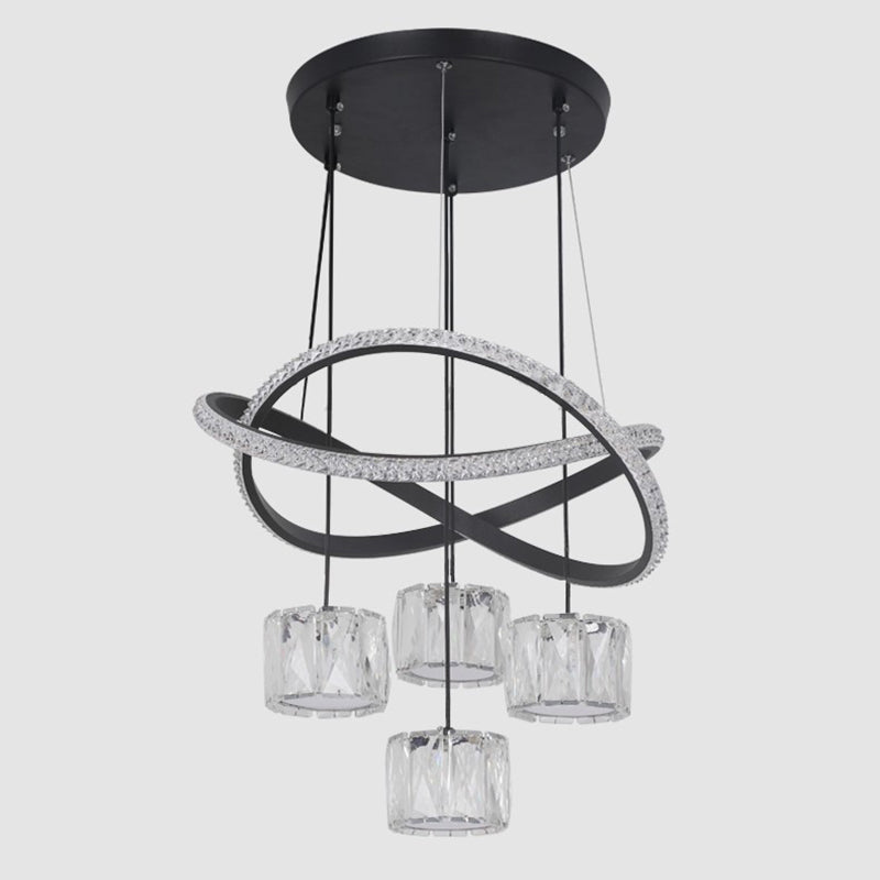 Cilindrische kristallen suspensielamp eigentijdse zwarte led plafond hanger voor eetkamer