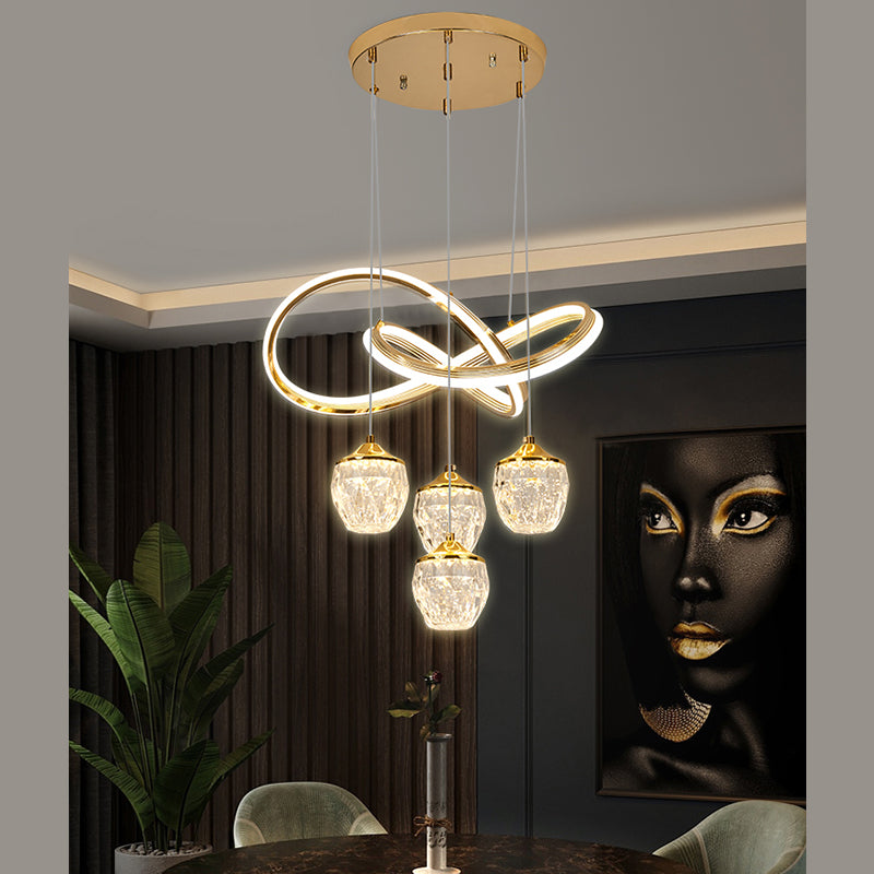 Minimalist Twist LED Pendant Lighting Crystal 5-Head Dining Room Suspension Light