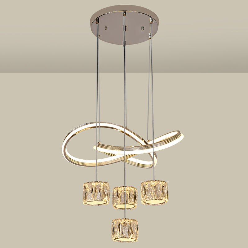 Minimalist Twist LED Pendant Lighting Crystal 5-Head Dining Room Suspension Light