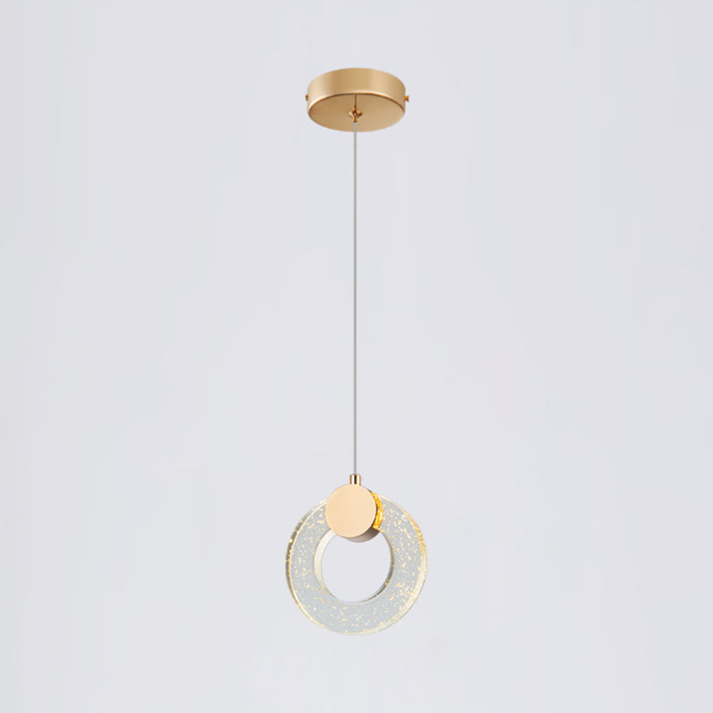 Circular Pendulum Lamp Simplicity Bubble Crystal Gold Pendant Light for Bedroom