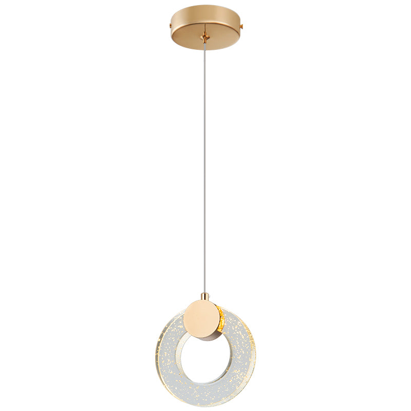 Circular Pendulum Lamp Simplicity Bubble Crystal Gold Pendant Light for Bedroom