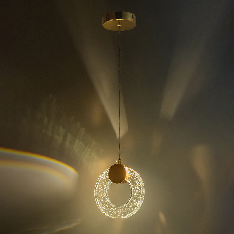 Circular Pendulum Lamp Simplicity Bubble Crystal Gold Pendant Light for Bedroom
