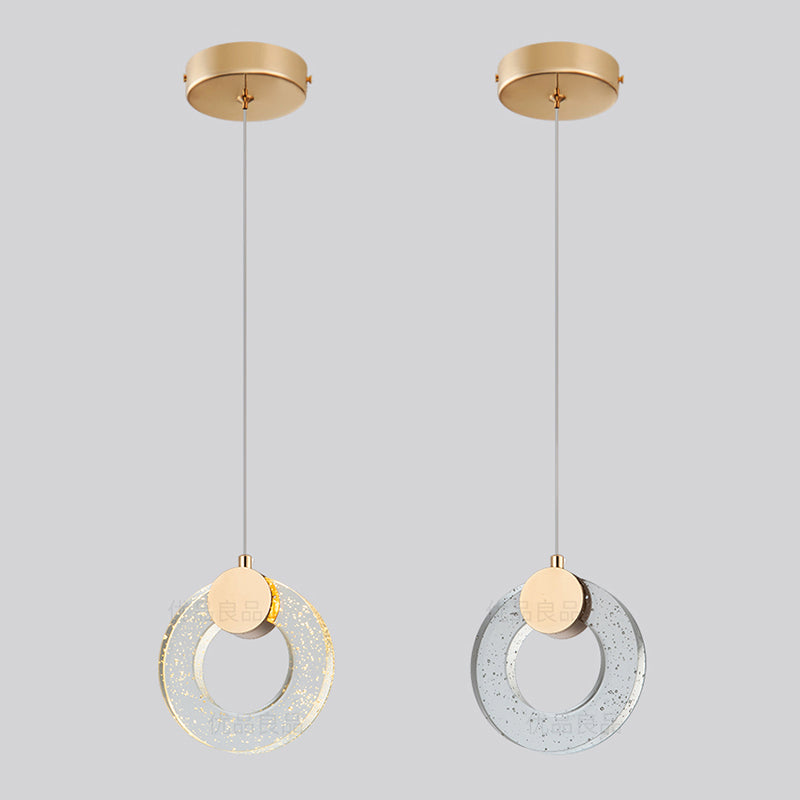 Circular Pendulum Lamp Simplicity Bubble Crystal Gold Pendant Light for Bedroom