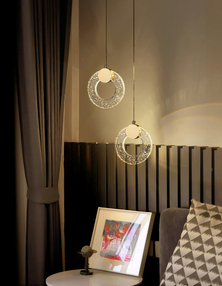 Circular Pendulum Lamp Simplicity Bubble Crystal Gold Pendant Light for Bedroom