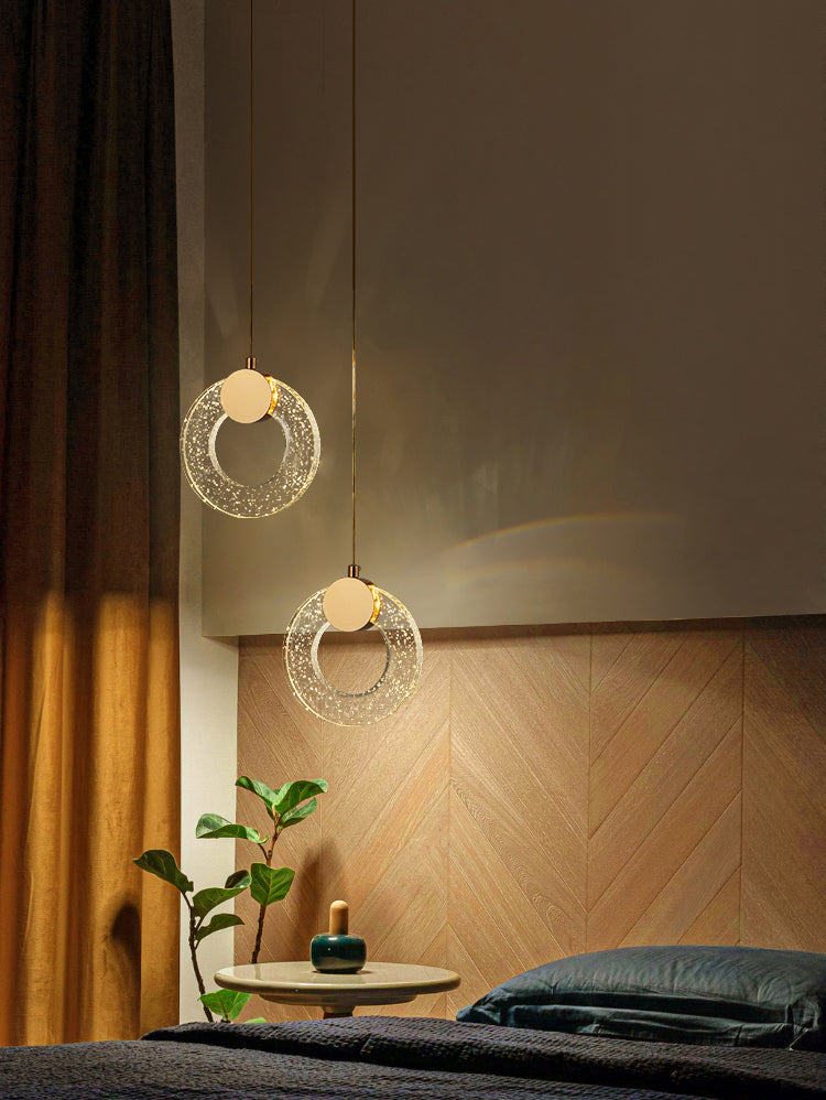 Circular Pendulum Lamp Simplicity Bubble Crystal Gold Pendant Light for Bedroom