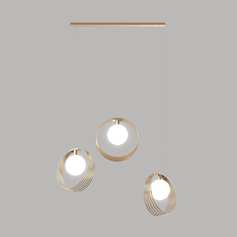 Modern 3-Light Pendant Light Fixture Gold Spherical Hanging Lamp with White Glass Shade