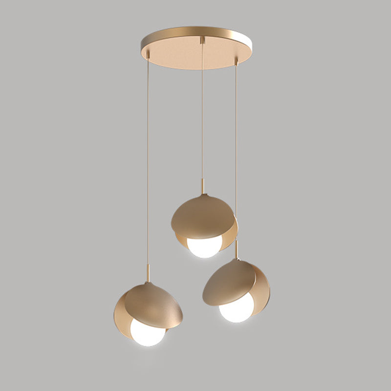 Modern 3-Light Pendant Light Fixture Gold Spherical Hanging Lamp with White Glass Shade