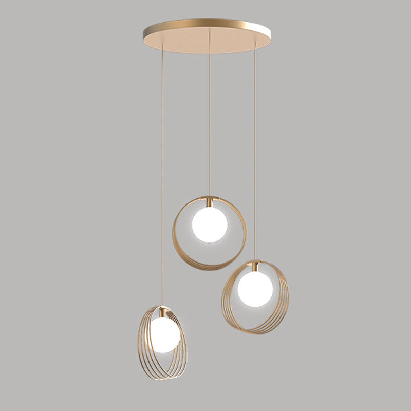 Modern 3-Light Pendant Light Fixture Gold Spherical Hanging Lamp with White Glass Shade