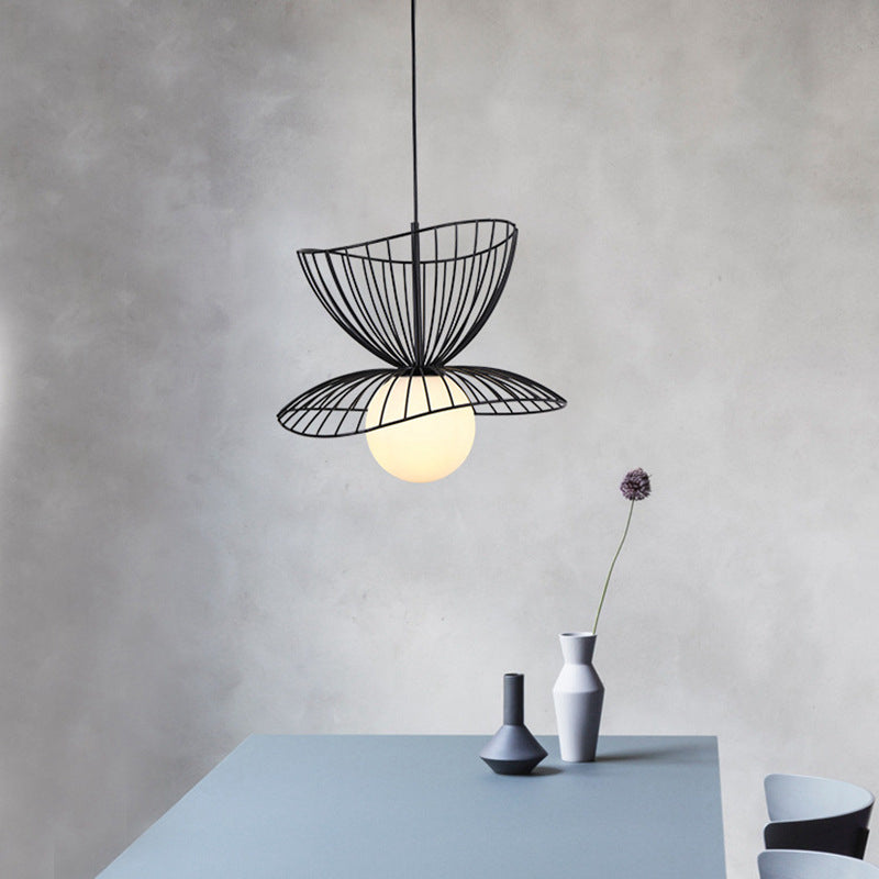 Designer Ball Suspension Lighting Wit glas 1 Licht woonkamer Hanglampje met draadkooi