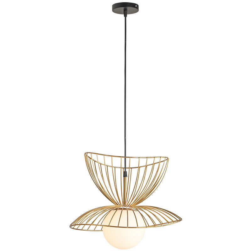 Designer Ball Suspension Lighting Wit glas 1 Licht woonkamer Hanglampje met draadkooi