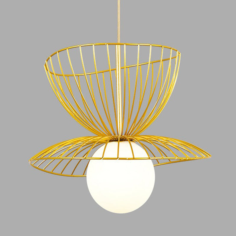Designer Ball Suspension Lighting Wit glas 1 Licht woonkamer Hanglampje met draadkooi