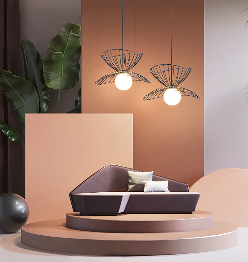 Designer Ball Suspension Lighting Wit glas 1 Licht woonkamer Hanglampje met draadkooi