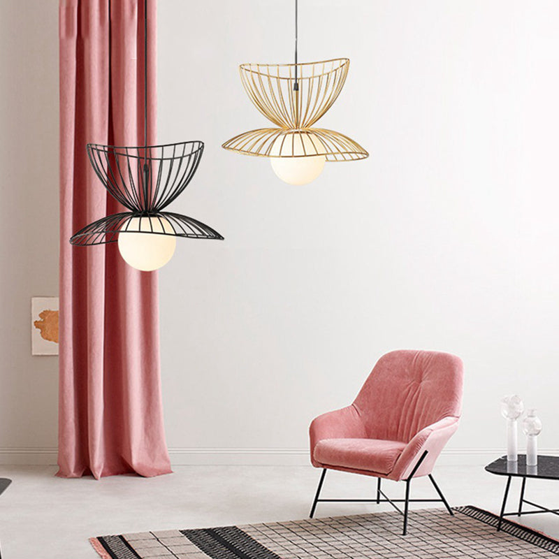 Designer Ball Suspension Lighting Wit glas 1 Licht woonkamer Hanglampje met draadkooi