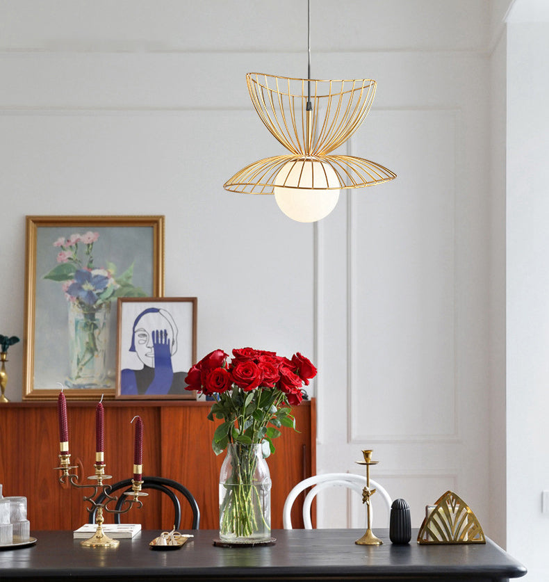 Designer Ball Suspension Lighting Wit glas 1 Licht woonkamer Hanglampje met draadkooi