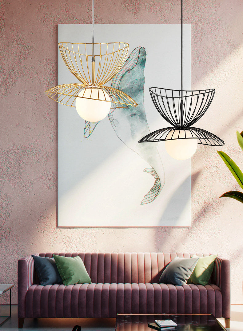 Designer Ball Suspension Lighting Wit glas 1 Licht woonkamer Hanglampje met draadkooi