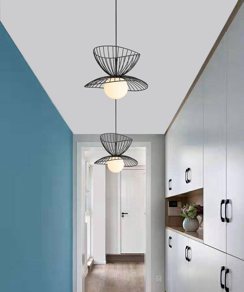 Designer Ball Suspension Lighting Wit glas 1 Licht woonkamer Hanglampje met draadkooi