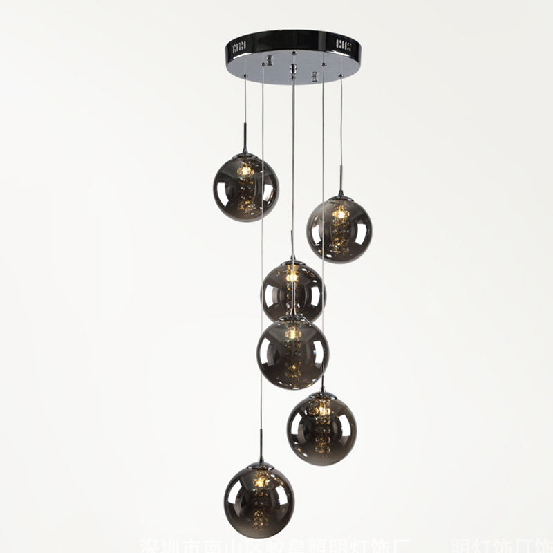Globe Shape Glass Pendant Lamp Modern Multiple Hanging Light with Beaded Crystals