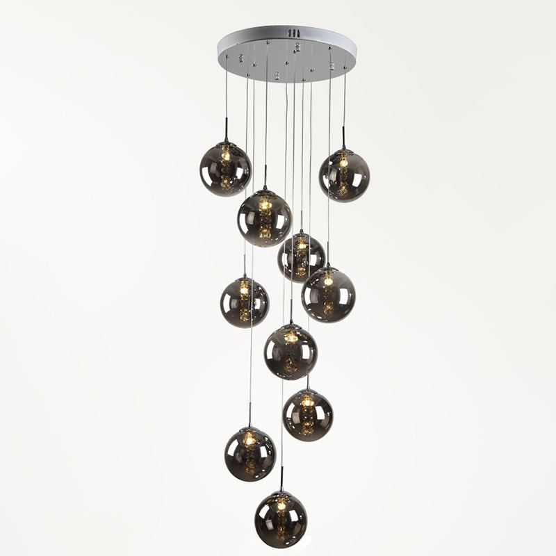 Globe Shape Glass Pendant Lamp Modern Multiple Hanging Light with Beaded Crystals