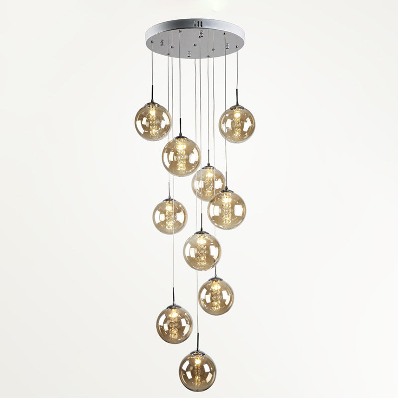 Globe Shape Glass Pendant Lamp Modern Multiple Hanging Light with Beaded Crystals