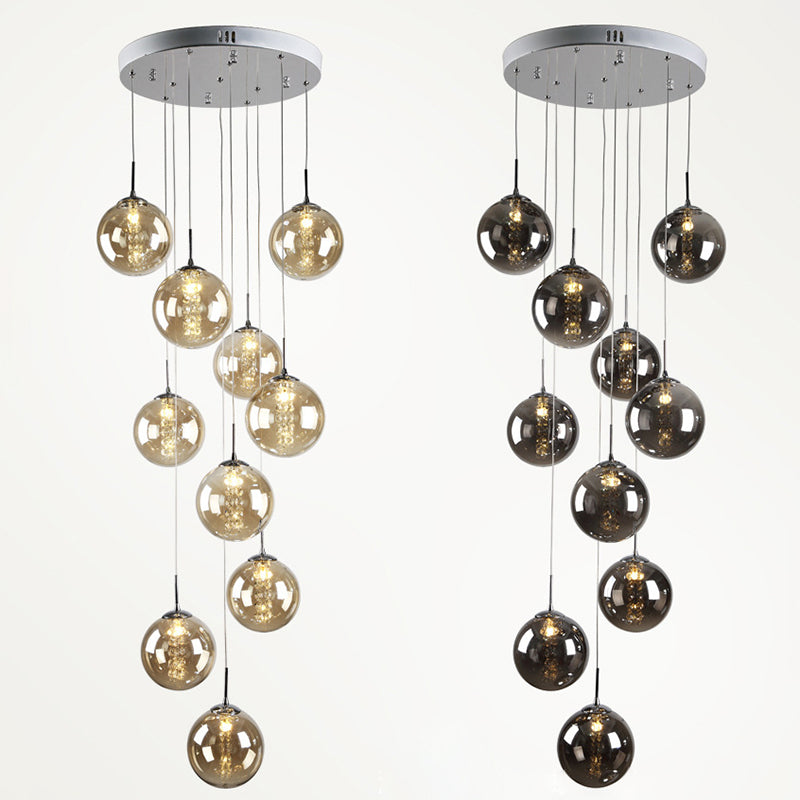 Globe Shape Glass Pendant Lamp Modern Multiple Hanging Light with Beaded Crystals