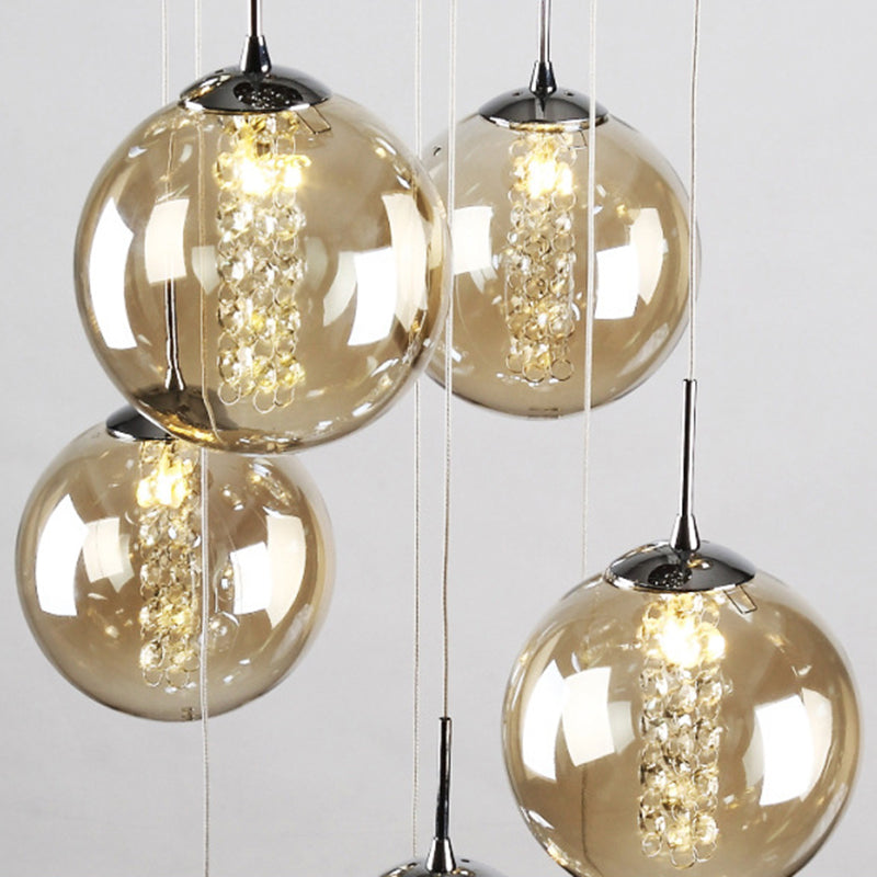 Globe Shape Glass Pendant Lamp Modern Multiple Hanging Light with Beaded Crystals