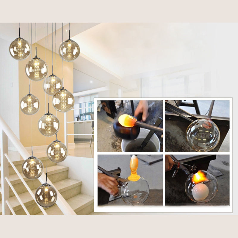 Globe Shape Glass Pendant Lamp Modern Multiple Hanging Light with Beaded Crystals