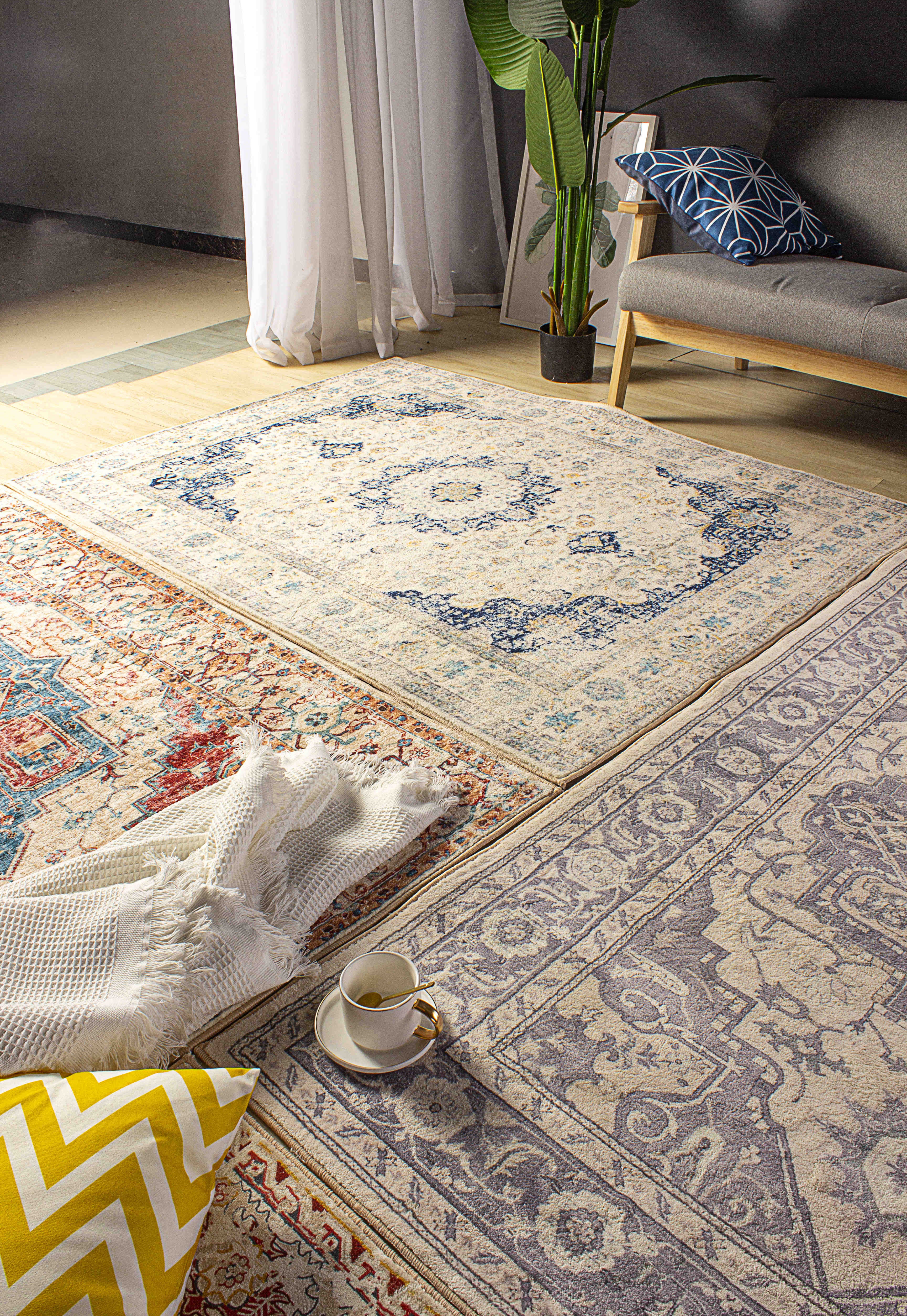 Green Tone Moroccan Area Carpet Polyester Moroccan Print Indoor Rug Easy Care Carpet for Living Room