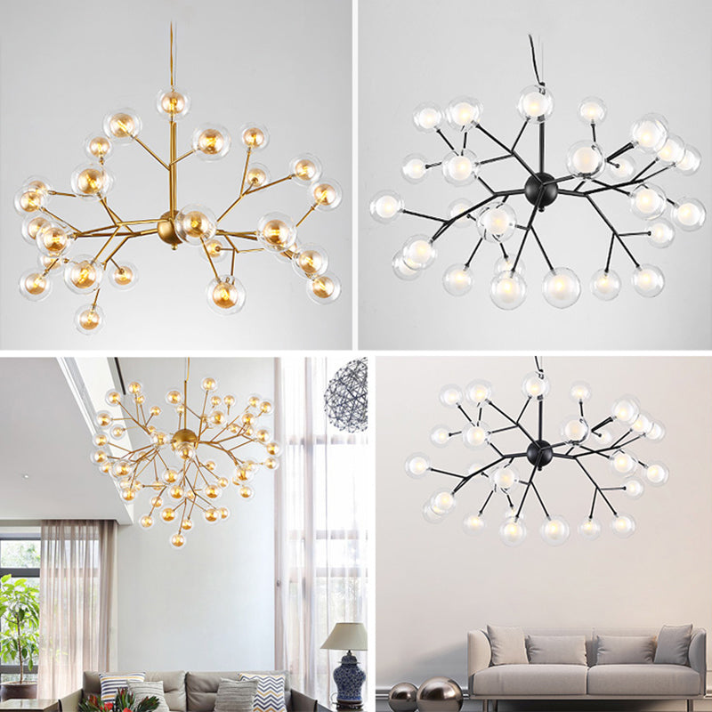 Wrought Iron Firefly Chandelier in Modern Luxury Style Glass Sputnik Pendant Light for Commercial Spaces